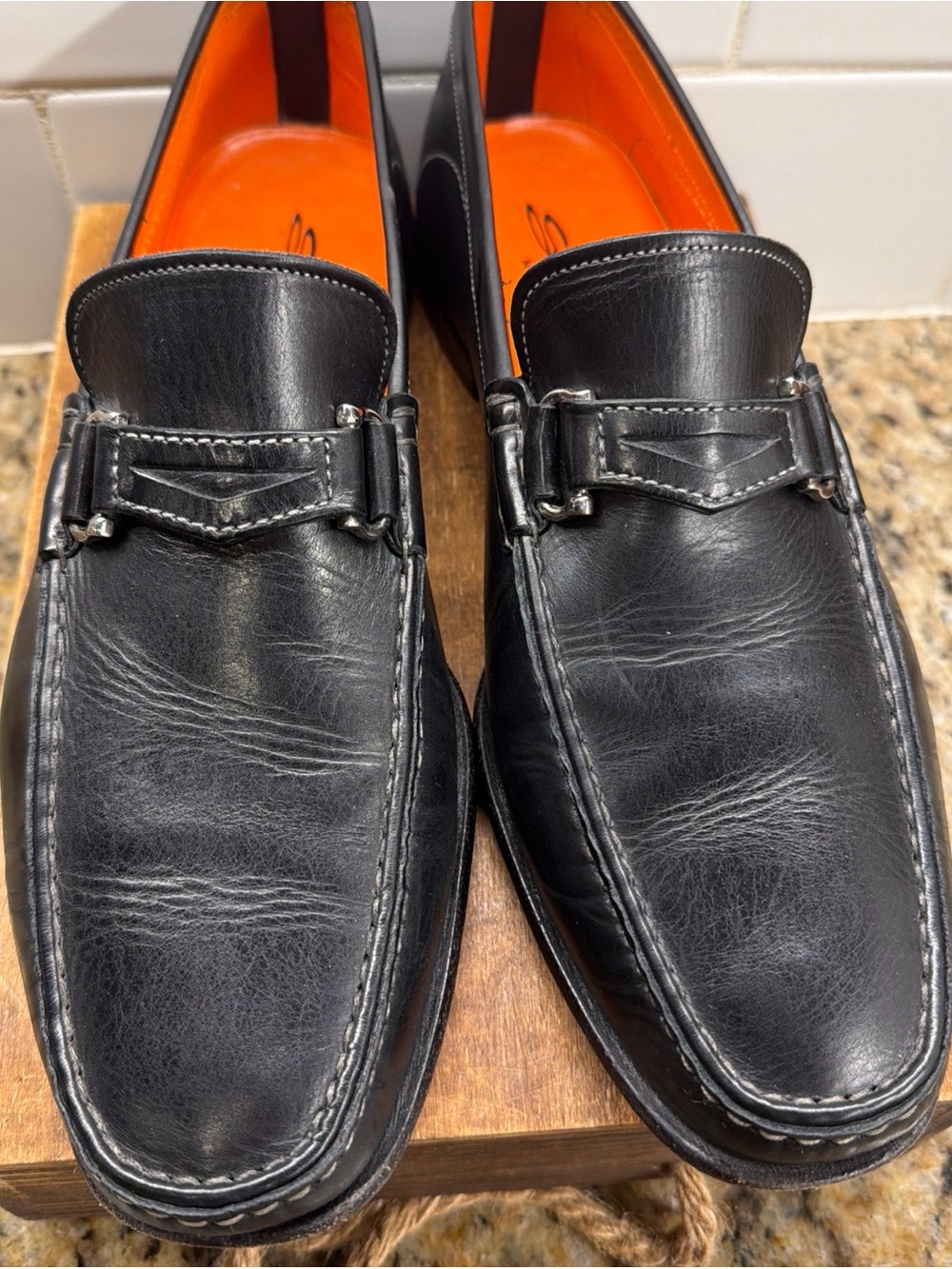 Santoni Men's Black Horse Bit Loafers Slip On Dress Shoes 10.5D Made In Italy